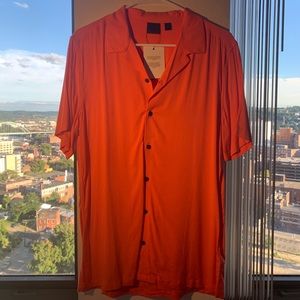 Viscose Shirt with Revere Collar in Coral